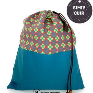 Grand Sac Pochon - Losange et fleur/simili cuir