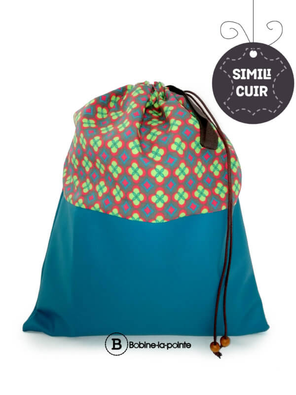 Grand Sac Pochon - Losange et fleur/simili cuir