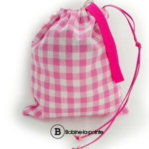 Petit Sac Pochon - Carreaux roses et blancs