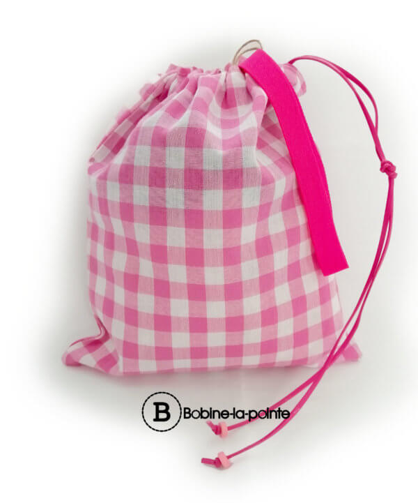 Petit Sac Pochon - Carreaux roses et blancs
